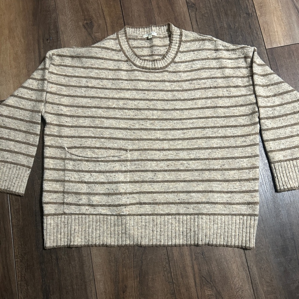 Max Studio London Striped Speckled Knit Oversized Sweater with Pocket - Size L